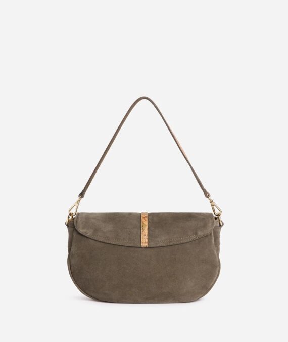 Borsa a tracolla con patta in pelle Savage, colore verde oliva.