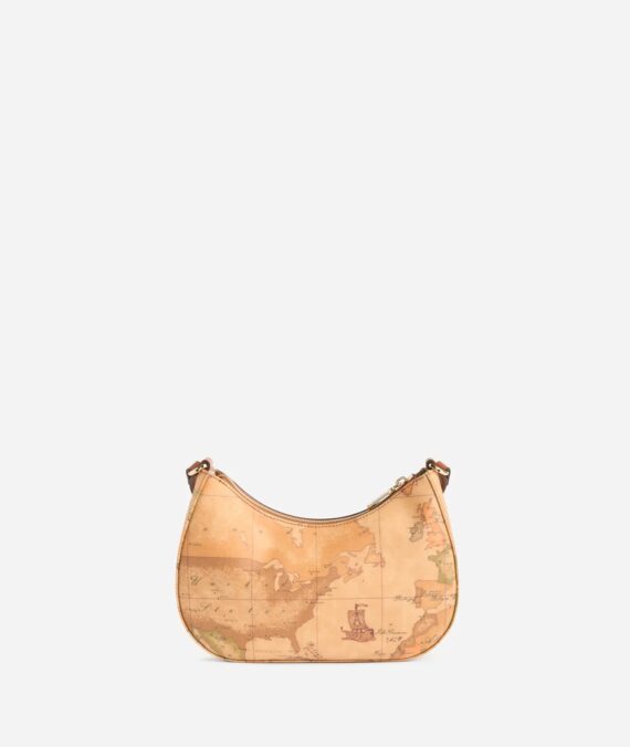 Borsa a tracolla Geo Classic a mezzaluna con inserto in pelle