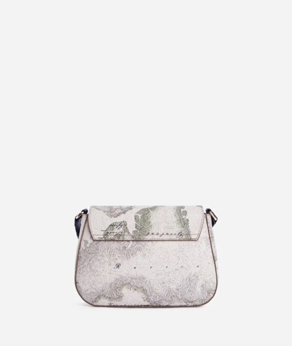 Borsa a tracolla Country Geo con patta, colore grigio tortora.