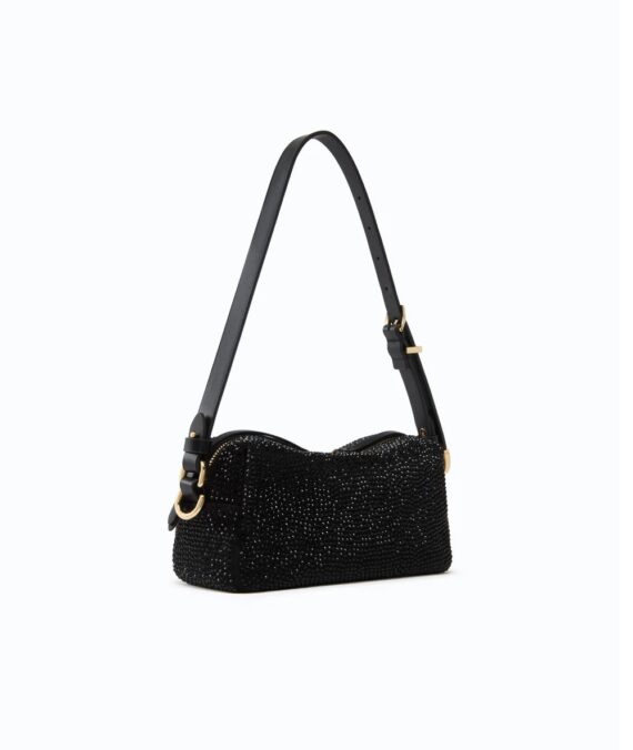 Borsa bauletto a tracolla mini effetto suede full strass