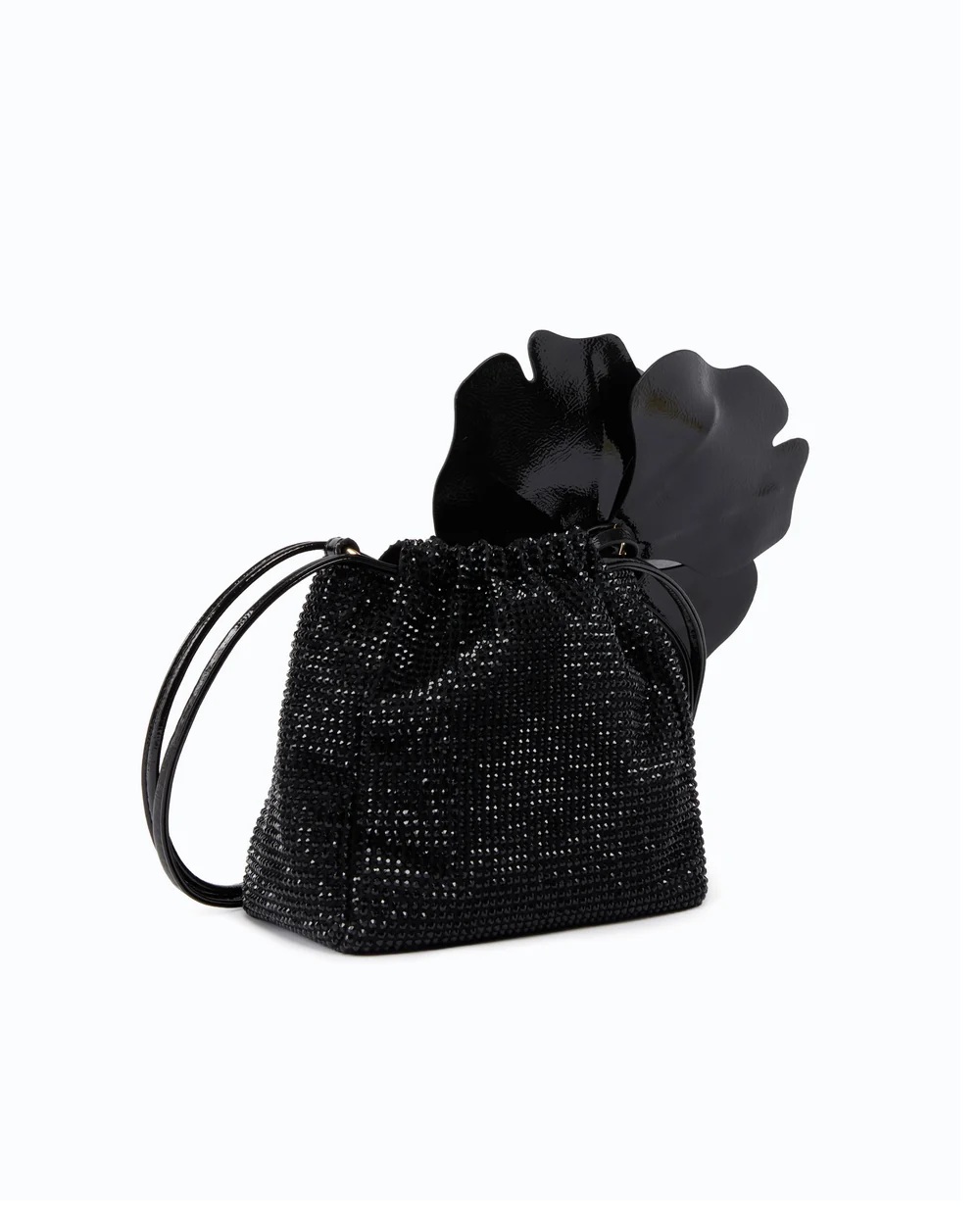 Borsa secchiello a spalla in tessuto full strass con fiore - immagine 2