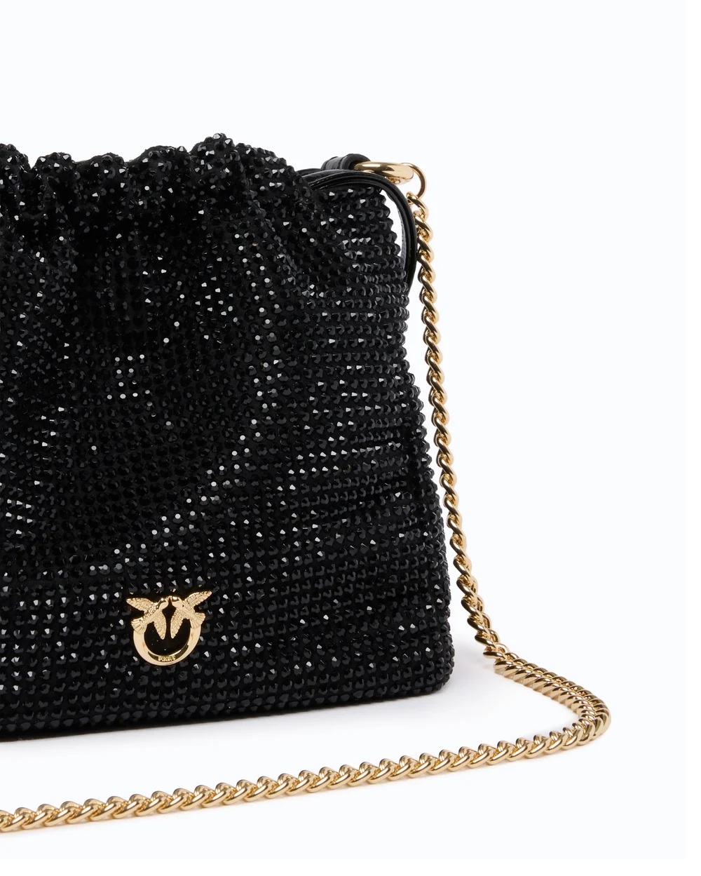 Borsa secchiello a spalla in tessuto full strass con fiore - immagine 3