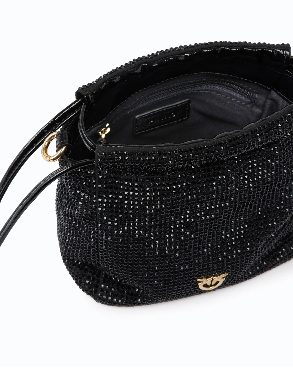 Borsa secchiello a spalla in tessuto full strass con fiore - immagine 4