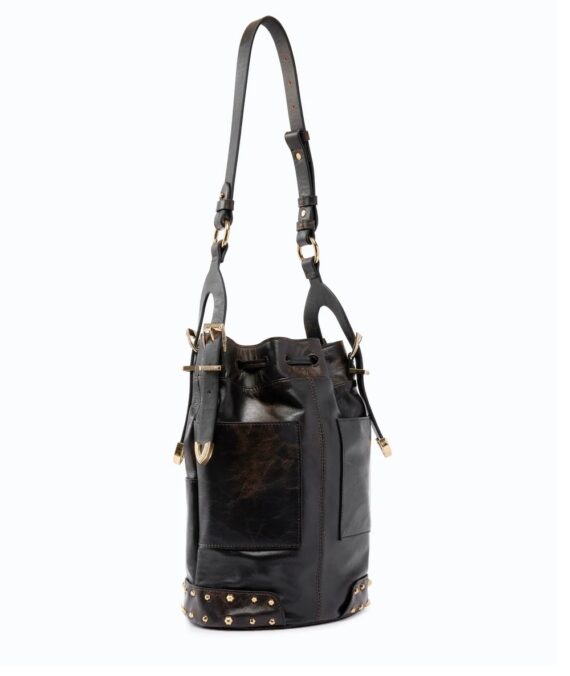 Borsa a tracolla Bucket Mini in pelle cloud con borchie
