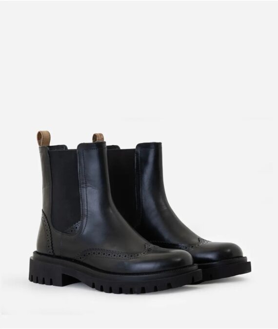 Stivali Chelsea in pelle con dettagli brogue, neri